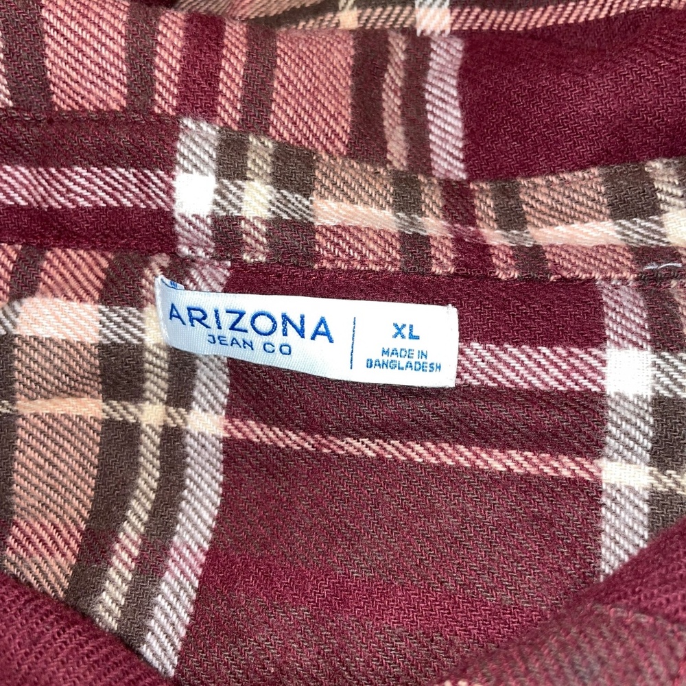 NWT Arizona Jean Co. Plaid Shaket Oversize‎ Soft Long Sleeve Burgundy Top Sz XL - Picture 8 of 9